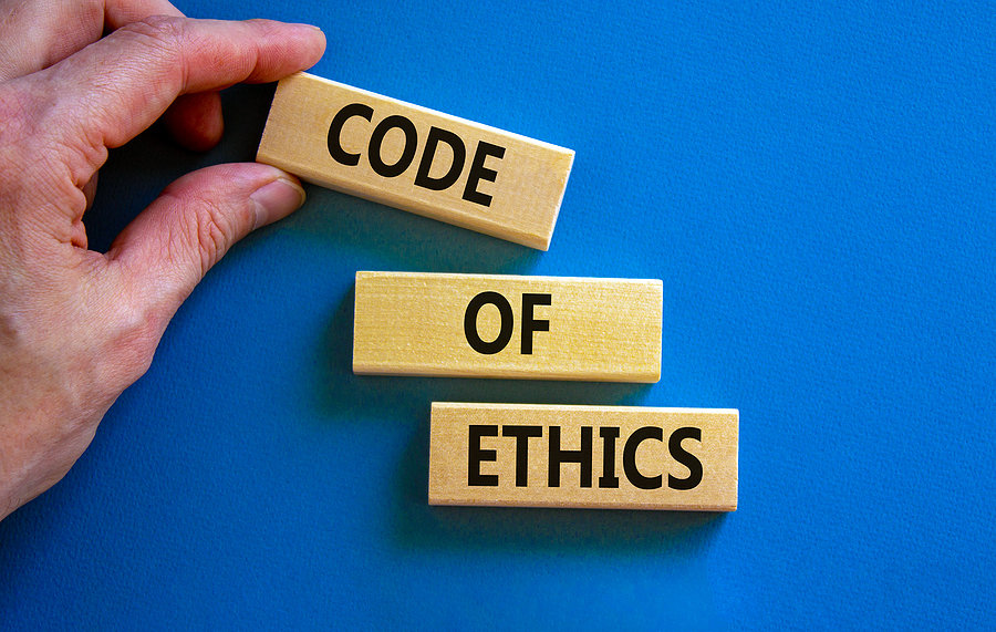 Code Of Ethics Symbol. Concept Words ‘code Of Ethics’ On Wooden