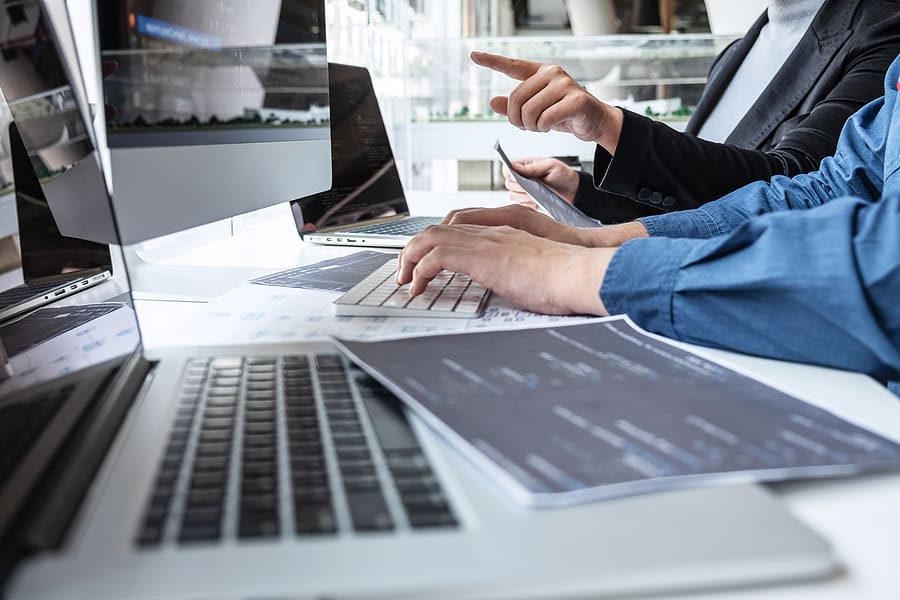 Team Of Developer Programmer Working On Project In Software Deve