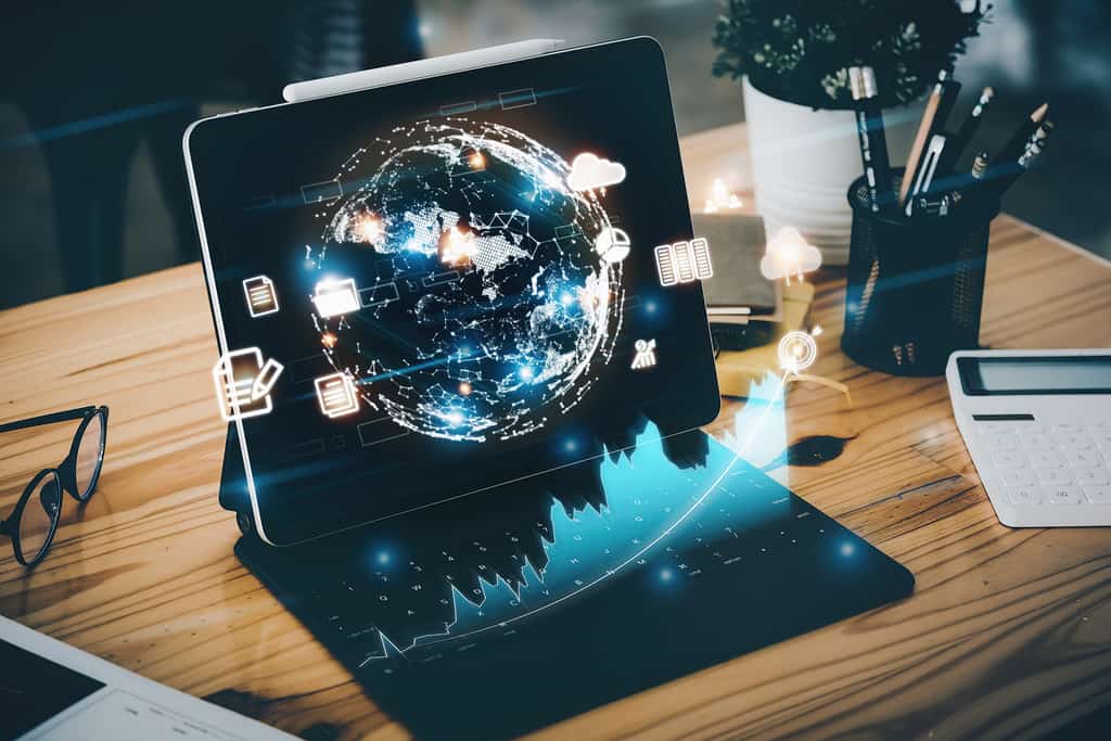 Concept Of The Digital World And Data Transmission Through The I